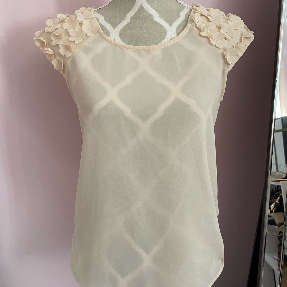 Baby pink see through flower detail blouse